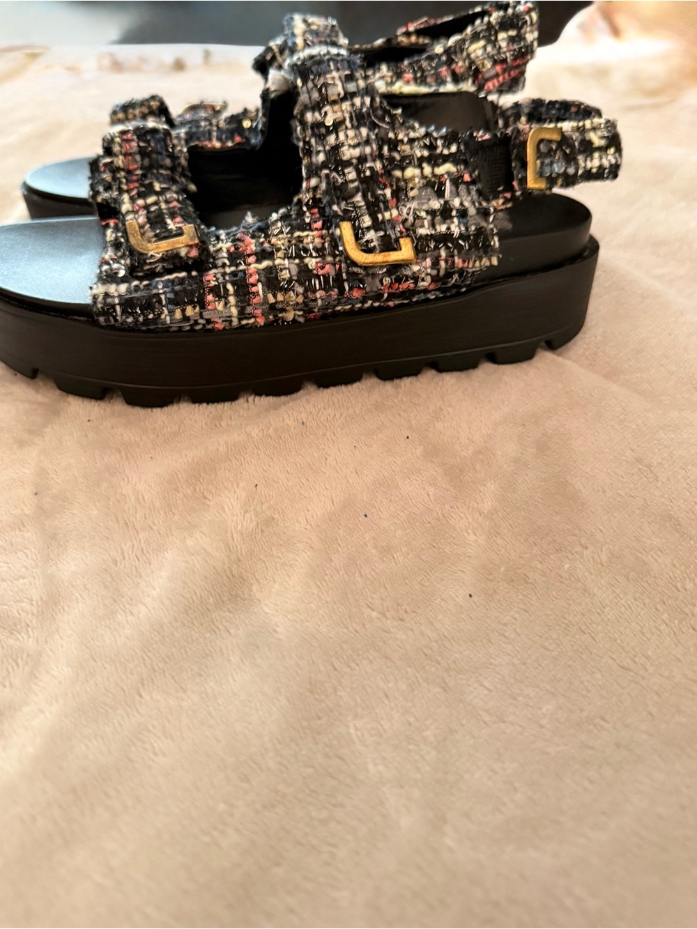 Tweed Platform Sandals in Black Multi - Women